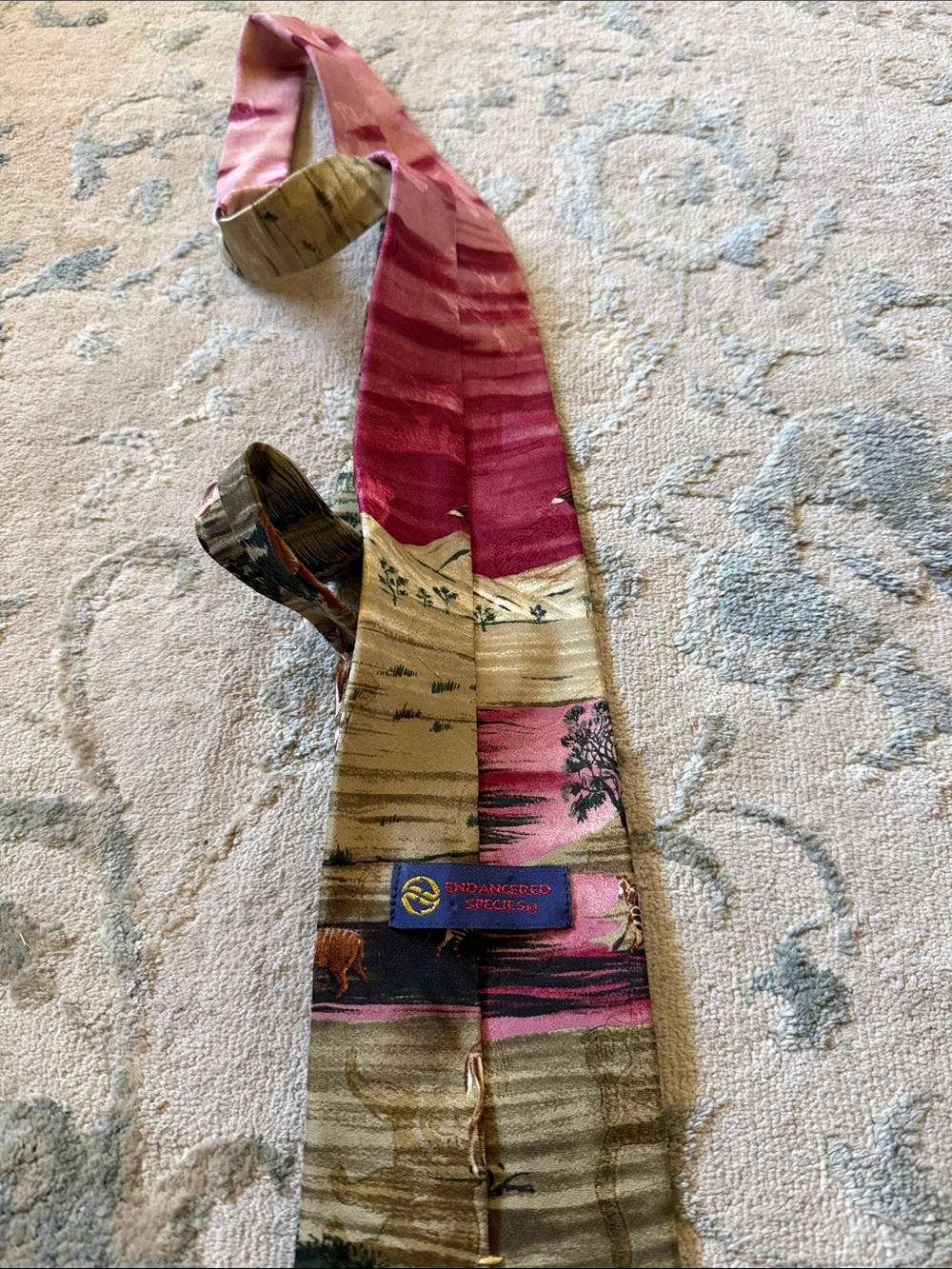 Scenic Silk Tie in Pink and Tan by Gino Francesco